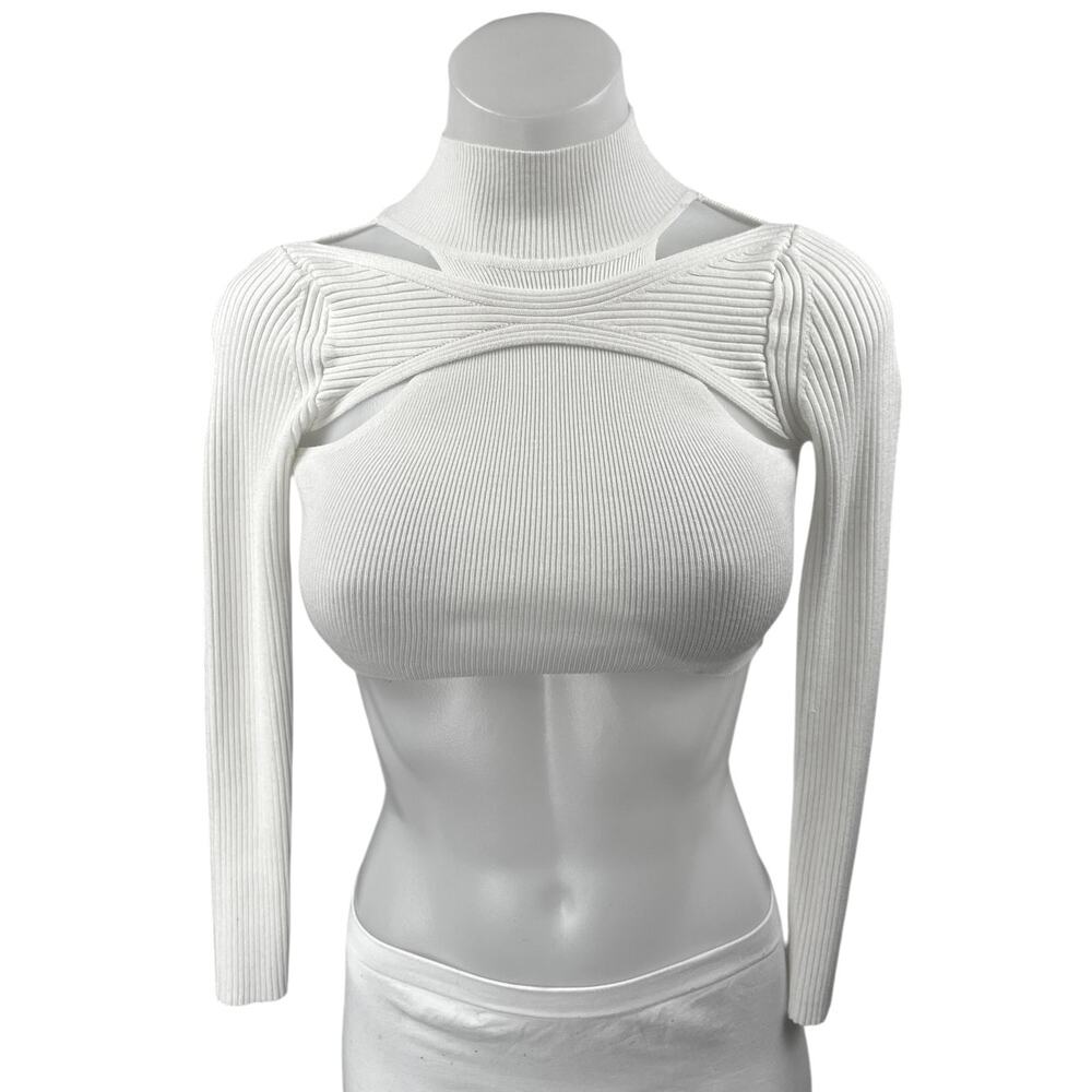Urban Outfitters White Ribbed Mock Neck Cutout Crop Top